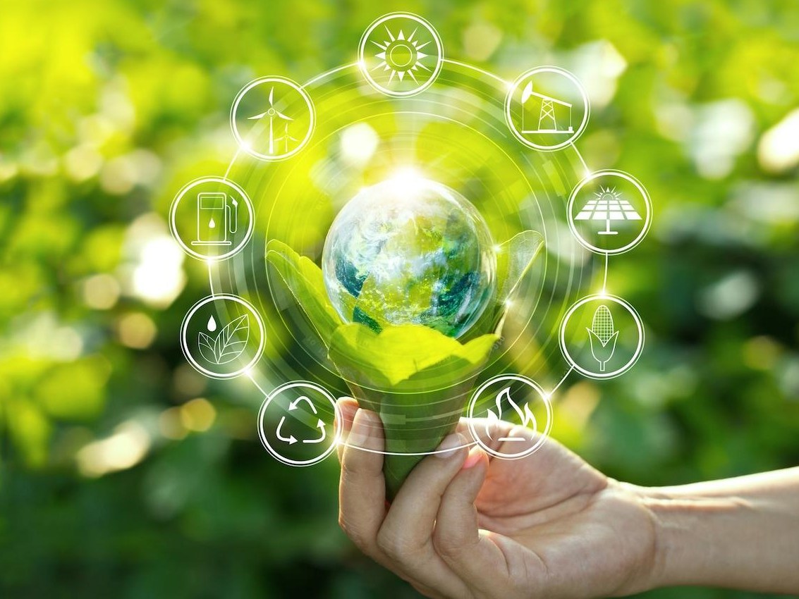 Hand, Circle and Earth symbolize sustainability